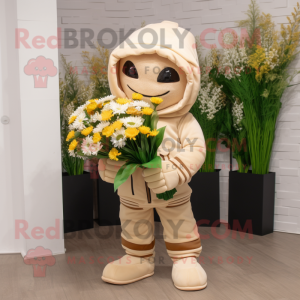 Beige Bouquet Of Flowers mascot costume character dressed with a Hoodie and Belts