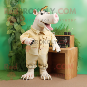 Cream Tapir mascot costume character dressed with a Dungarees and Tie pins