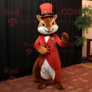 Red Squirrel mascot costume character dressed with a Empire Waist Dress and Pocket squares