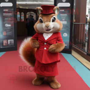 Red Squirrel mascot costume character dressed with a Empire Waist Dress and Pocket squares