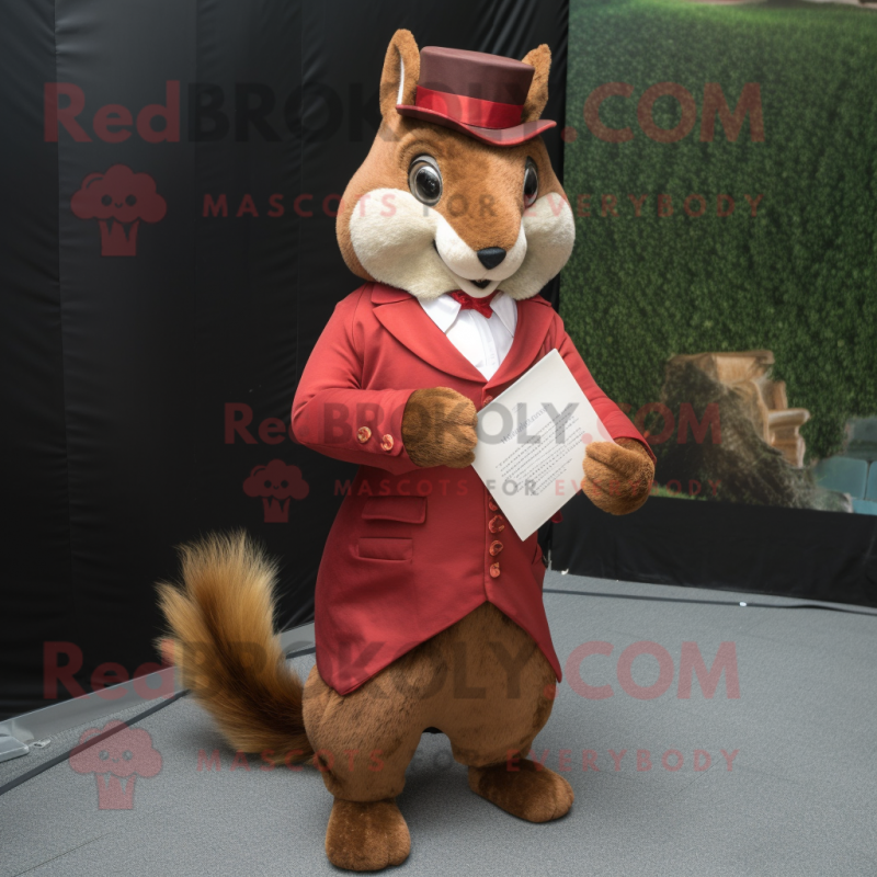 Red Squirrel mascot costume character dressed with a Empire Waist Dress and Pocket squares