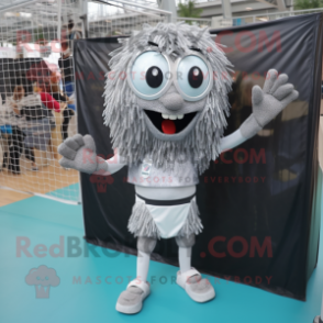 Silver Volleyball Net mascot costume character dressed with a Mini Dress and Briefcases