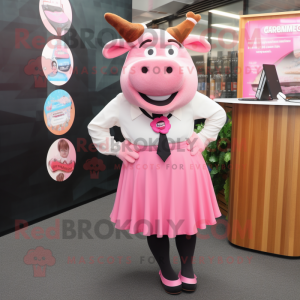 Pink Beef Wellington mascot costume character dressed with a Pencil Skirt and Ties