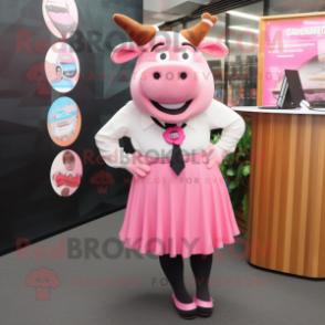 Pink Beef Wellington mascot costume character dressed with a Pencil Skirt and Ties