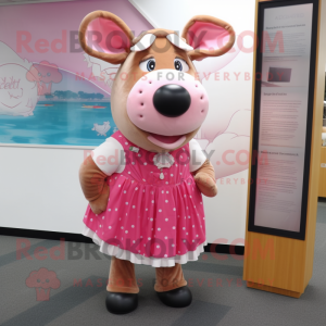 Pink Beef Wellington mascot costume character dressed with a Pencil Skirt and Ties