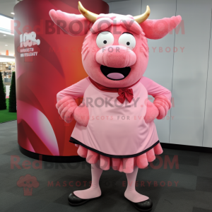 Pink Beef Wellington mascot costume character dressed with a Pencil Skirt and Ties