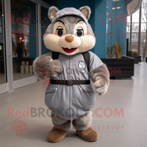 Gray Chipmunk mascot costume character dressed with a Parka and Foot pads