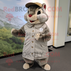 Gray Chipmunk mascot costume character dressed with a Parka and Foot pads