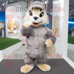 Gray Chipmunk mascot costume character dressed with a Parka and Foot pads