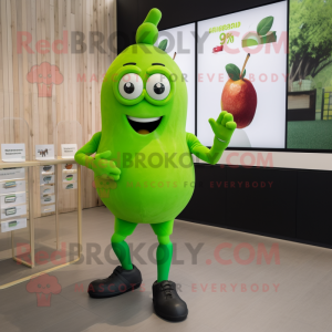 Forest Green Pear mascot costume character dressed with a Running Shorts and Smartwatches
