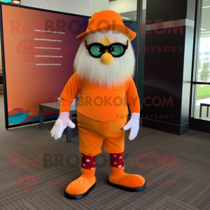 Orange Rainbow mascot costume character dressed with a Dress Pants and Reading glasses