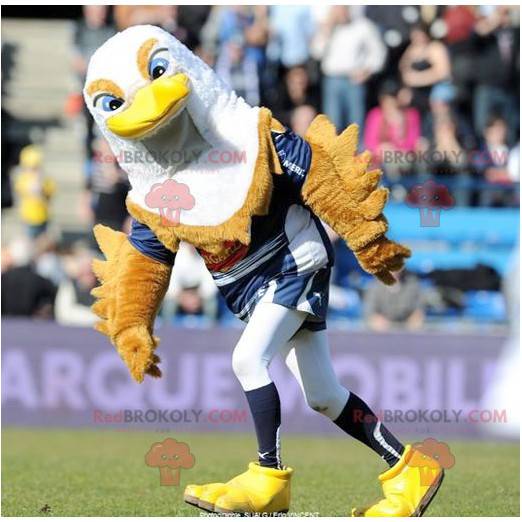 Mascota de pájaro águila marrón blanca y amarilla -