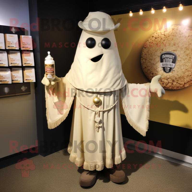Cream Champagne mascot costume character dressed with a Henley Tee and Shawl pins Cream Champagne mascot costume character dressed with a Henley Tee and Shawl pins