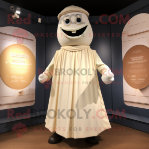 Cream Champagne mascot costume character dressed with a Henley Tee and Shawl pins