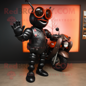 Black Lobster Bisque mascot costume character dressed with a Moto Jacket and Briefcases