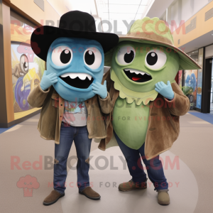 Olive Fish Tacos mascot costume character dressed with a Boyfriend Jeans and Mittens
