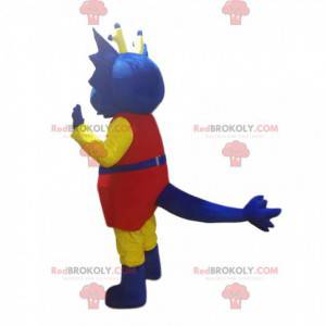 Mascotte de dragon bleu en tenue rouge. Costume de dragon bleu