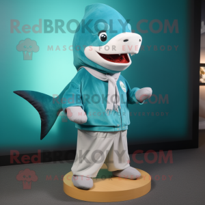 Teal Shark maskot kostym...