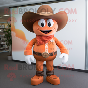 Peach Cowboy mascot costume character dressed with a Trousers and Mittens