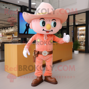 Peach Cowboy mascot costume character dressed with a Trousers and Mittens