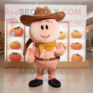 Peach Cowboy mascot costume character dressed with a Trousers and Mittens