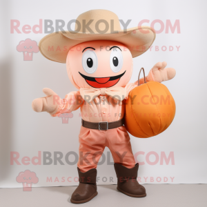 Peach Cowboy mascot costume character dressed with a Trousers and Mittens