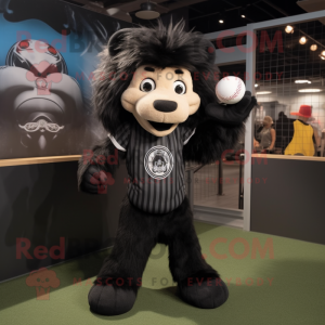 Black Lion mascot costume character dressed with a Baseball Tee and Hairpins