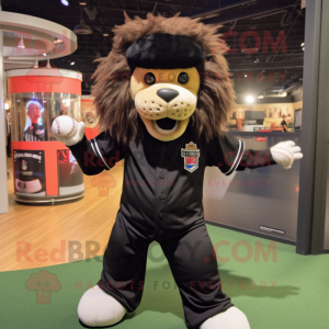 Black Lion mascot costume character dressed with a Baseball Tee and Hairpins