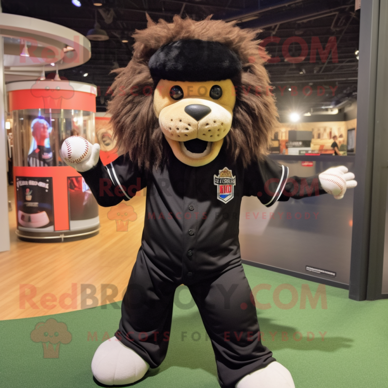 Black Lion mascot costume character dressed with a Baseball Tee and Hairpins