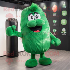 Forest Green Boxing Glove mascot costume character dressed with a Waistcoat and Hairpins