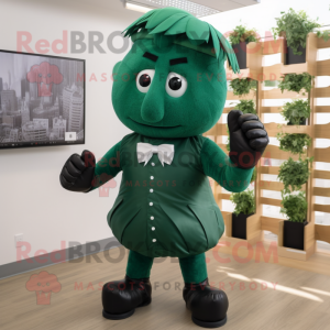 Forest Green Boxing Glove mascot costume character dressed with a Waistcoat and Hairpins