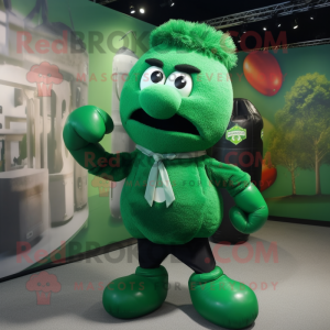 Forest Green Boxing Glove mascot costume character dressed with a Waistcoat and Hairpins