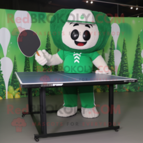Forest Green Ping Pong Table mascot costume character dressed with a Dress Shirt and Caps