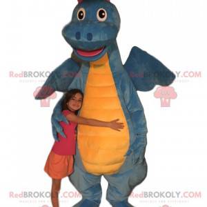 Mascotte de dragon bleu et jaune. Costume de dragon -