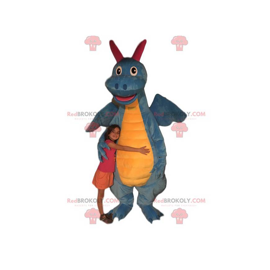 Blue and yellow dragon mascot. Dragon costume - Redbrokoly.com