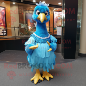 Sky Blue Dodo Bird mascot costume character dressed with a A-Line Dress and Bracelet watches