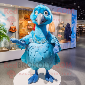 Sky Blue Dodo Bird mascot costume character dressed with a A-Line Dress and Bracelet watches