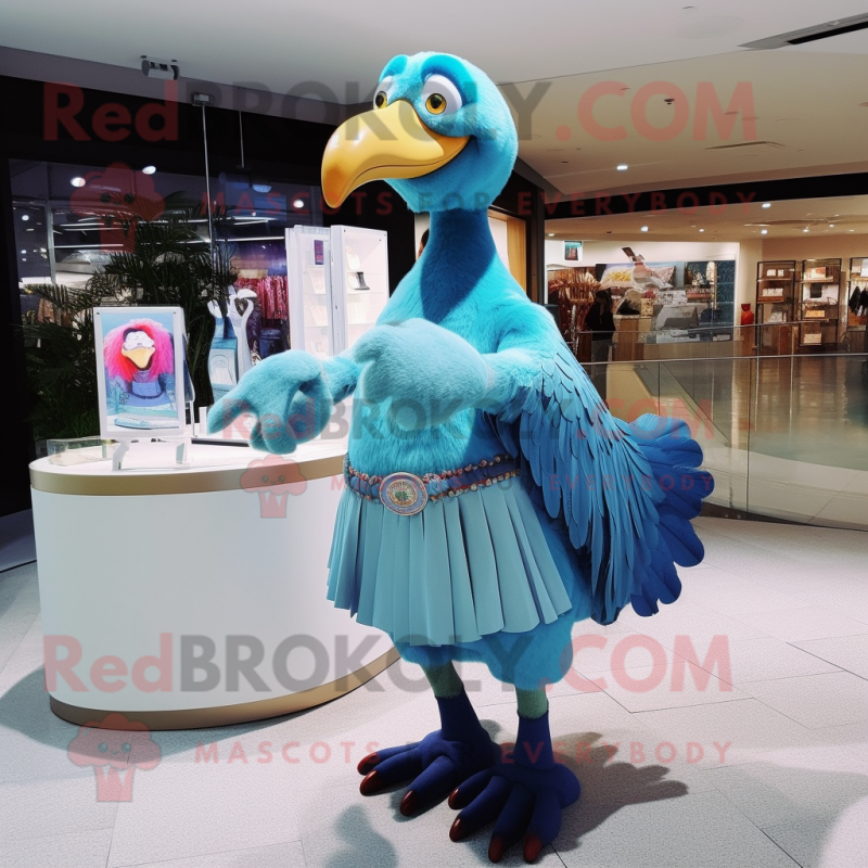 Sky Blue Dodo Bird mascot costume character dressed with a A-Line Dress and Bracelet watches