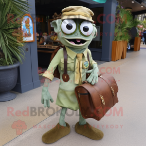 Olive Fried Calamari mascot costume character dressed with a Button-Up Shirt and Briefcases