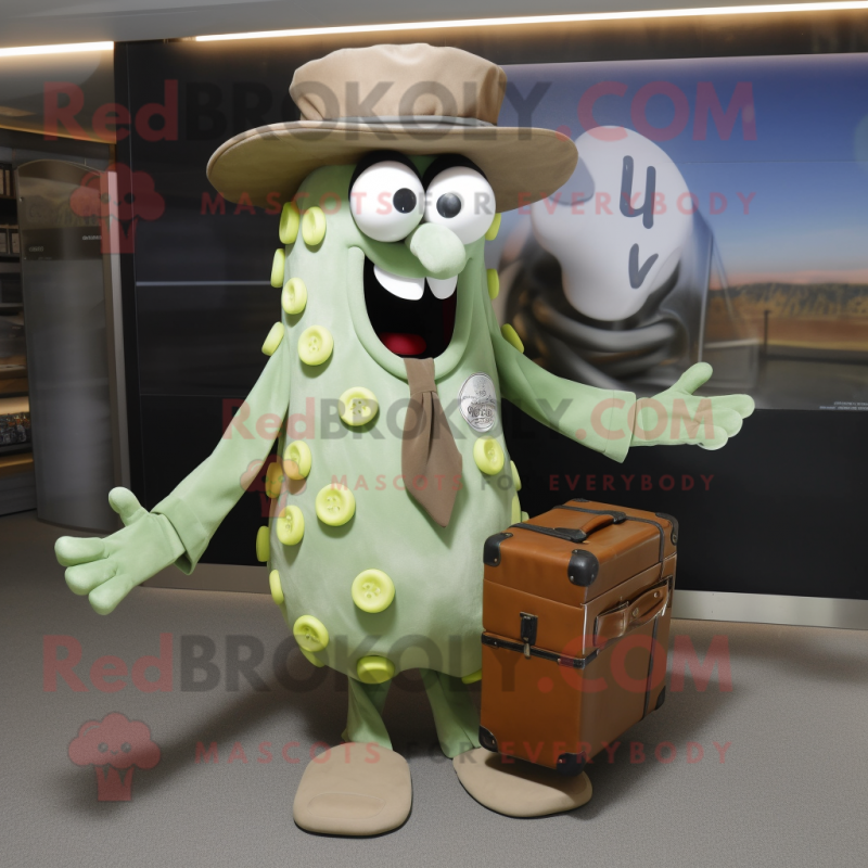 Olive Fried Calamari mascot costume character dressed with a Button-Up Shirt and Briefcases