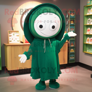 Forest Green Plate Spinner mascot costume character dressed with a Sweatshirt and Shawl pins