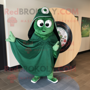 Forest Green Plate Spinner mascot costume character dressed with a Sweatshirt and Shawl pins