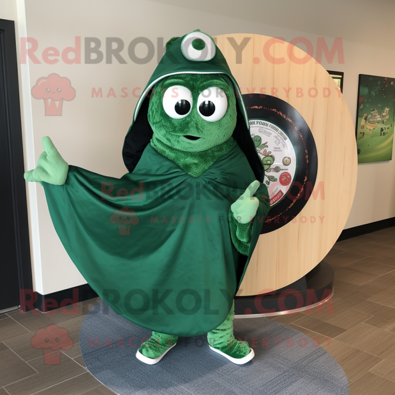 Forest Green Plate Spinner mascot costume character dressed with a Sweatshirt and Shawl pins Forest Green Plate Spinner mascot costume character dressed with a Sweatshirt and Shawl pins