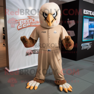 Tan Bald Eagle mascot costume character dressed with a Yoga Pants and Bracelet watches