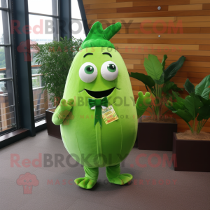 Lime Green Radish mascot costume character dressed with a V-Neck Tee and Pocket squares