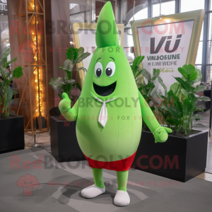 Lime Green Radish mascot costume character dressed with a V-Neck Tee and Pocket squares