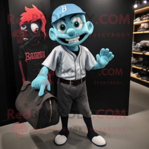 Cyan Vampire mascot costume character dressed with a Baseball Tee and Tote bags