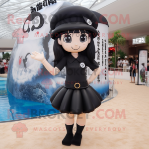 Black Miso Soup mascot costume character dressed with a One-Piece Swimsuit and Berets