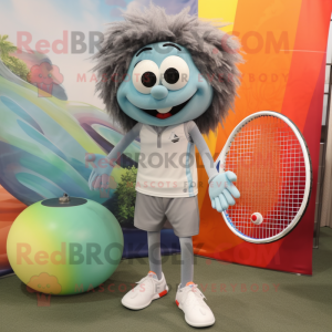 Gray Tennis Racket mascot costume character dressed with a Capri Pants and Bracelets