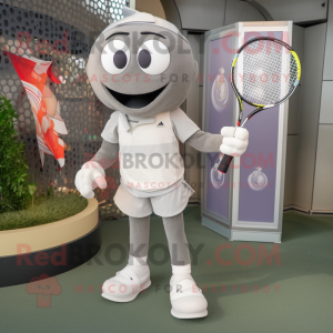 Gray Tennis Racket mascot costume character dressed with a Capri Pants and Bracelets